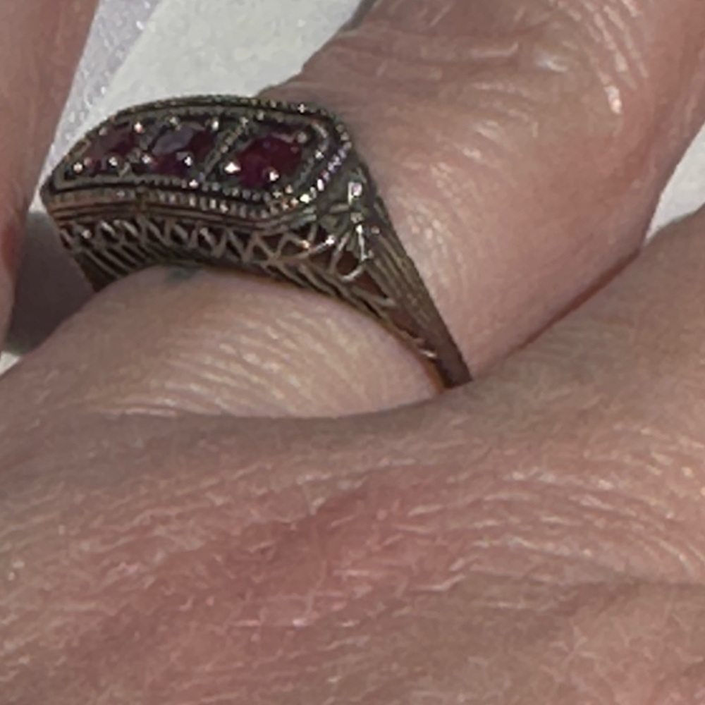 Sterling Silver ruby Three-Stone Ring with antiquing - Picture 13 of 16